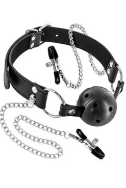 Baillon Boule à Trous Et Pinces à Seins