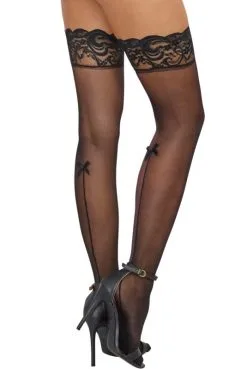 Bas Autofixant Nylon Noirs Petit Noeuds Arrière