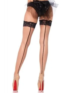 Bas AutoFixant Résille Fine à Couture Noire Leg Avenue