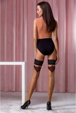 Bas AutoFixants Jarretière Ultra Chic Beige Et Bordeaux