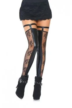 Bas Fetish WetLook Jarretières Et Dentelle