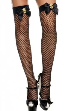 Bas Filet Noir Noeud Et Dollars Autofixants