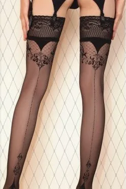 Bas Noir Couture Motifs Argent Auto Fixant