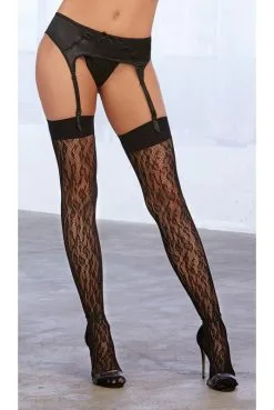 Bas Noir Résille Motif Léopard