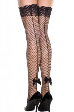 Bas Noirs Résille Filet Coutures Et Noeuds Satinés Autofixants Reconditionné