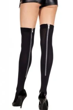 Bas Noirs ZiP Façon Cuissardes Fetish Autofixants