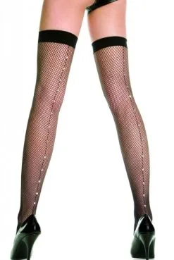 Bas Résille Noir Autofixants Coutures à Strass Autofixants