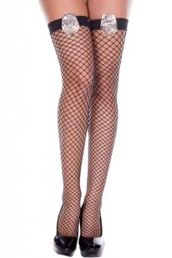 Bas Résille Police Noir Autofixants