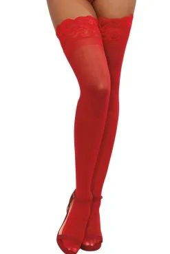 Bas Rouge Nylon Autofixants Jarretières Dentelle