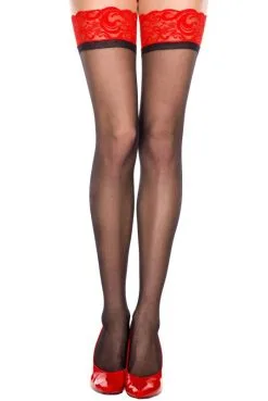Bas Voile Noirs Jarretières Rouges