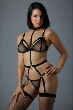 Body Effet Ensemble Résille Et Sangles Réglables Noir