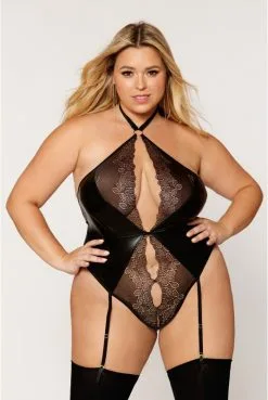 Body Fetish Wetlook Dentelle Porte Jarretelles Grande Taille