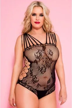 Body Noir Grande Taille Résille Ajourée Multi-bretelles