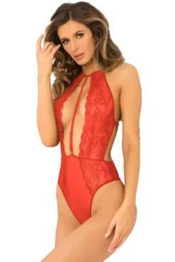Body Rouge Dentelle Et Résille
