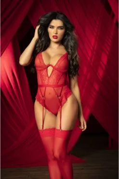 Body Rouge Sexy Chic Anneaux Porte Jarretelles