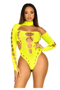 Body String Asymétrique Jaune Néon Sans Coutures Avec Découpes