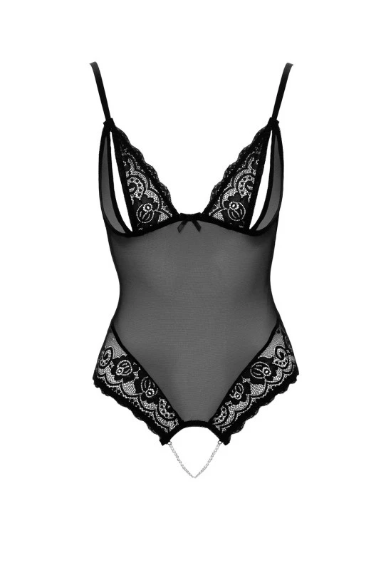 Body String Ouvert Dentelle Et Résille Noir Perles à L'Entrejambe – Image 3