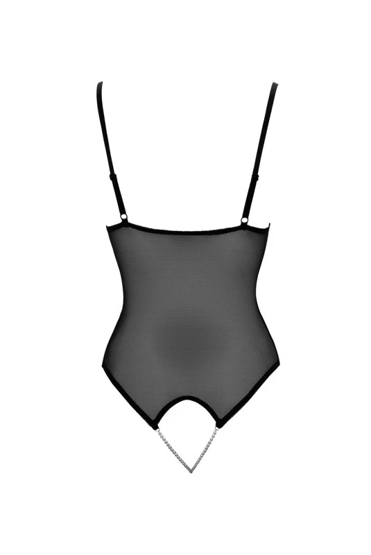 Body String Ouvert Dentelle Et Résille Noir Perles à L'Entrejambe – Image 4