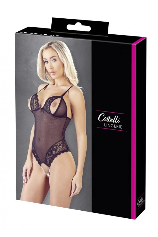 Body String Ouvert Dentelle Et Résille Noir Perles à L'Entrejambe – Image 5