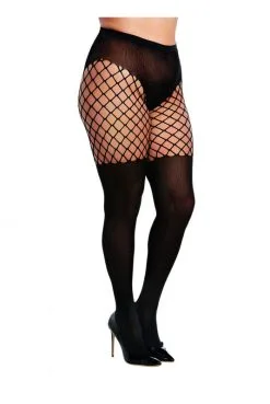 Collant Grande Taille Style Porte Jarretelles Filet