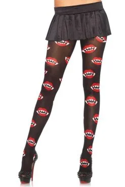 Collant Motifs Bouche Vampire