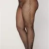 Collant Résille Grande Taille Dessin Et Strass Sur Les Côtés