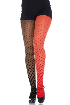 Collants Bicolore Noir Et Rouge à Losanges