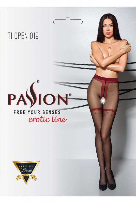Collants Ouverts Jarretière Petits Coeurs Rouge – Image 3