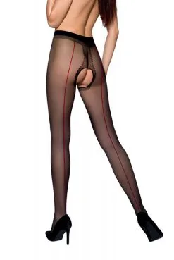 Collants Ouverts Noir Couture Rouge