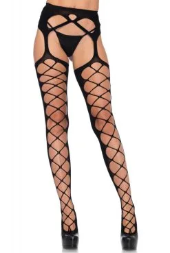 Collants Ouverts Porte Jarretelles Bas Filet Diamond