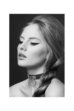 Collier Fetish Ras De Cou Anneau Argenté Et Cuir Noir