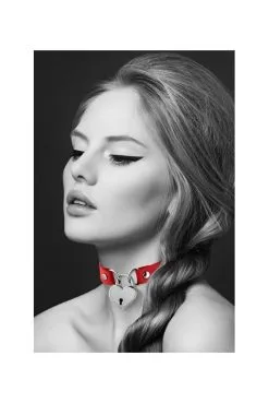 Collier Fetish Rouge Ras De Cou Cadenas Coeur Argenté