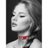 Collier Ras De Cou Anneau Argenté Et Cuir Rouge