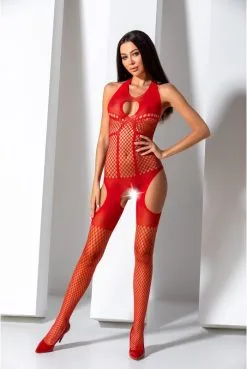 Combi Bodystocking Larges Jarretelles Rouge