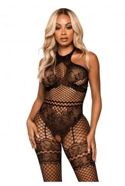 Combi Bodystocking Ouvert Effet 3 Pièces Noir