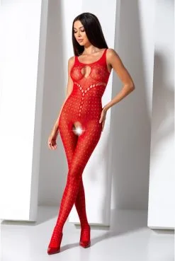 Combi Bodystocking Ouverte Trou De Serrures Rouge
