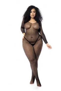 Combi BodyStocking Résille Intégrale Grande Taille à Manches Longues