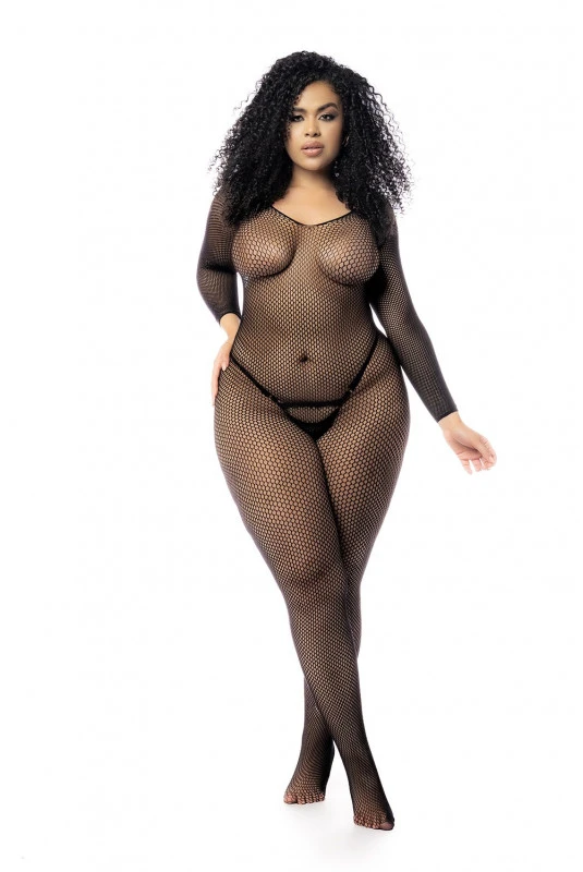 Combi BodyStocking Résille Intégrale Grande Taille à Manches Longues