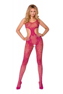 Combi BodyStocking Transparente Résille Fuchsia