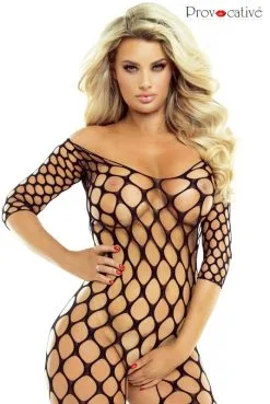 Combinaison Body Stocking Ouverte Large Résille Ronde
