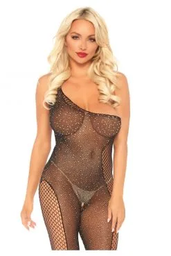 Combinaison Bodystocking Résille Strass Ouverte