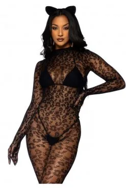 Combinaison Gantée En Résille Léopard Sans Coutures.