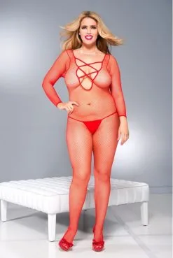 Combinaison Grande Taille Rouge Manches Longues Ouverte