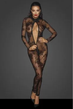 Combinaison Intégrale Transparente Triple ZiP Tulle Floqué