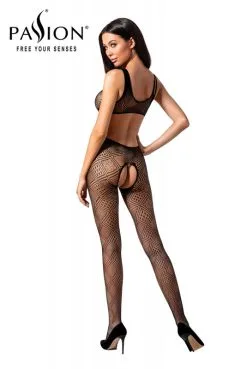 Combinaison Résille Ouverte Dos Effet 2 Pièces Noir