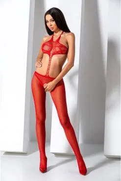 Combinaison Suspendue Bodystocking Effet 2 Pièces Rouge