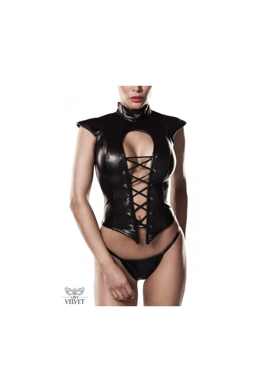 Corsage Fetish Lacé Sexy Simili Cuir