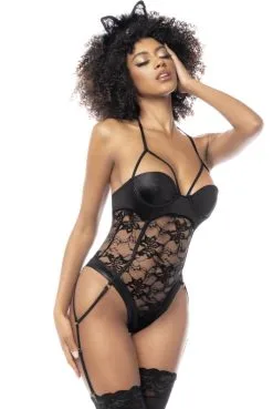 Costume Cat Girl Body Dentelle Et Simili Cuir