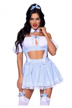 Costume Ecolière Vichy Blanc Et Bleu Sexy 4 Pièces