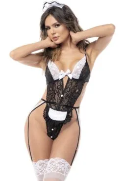 Costume Femme De Chambre Body Soubrette Sexy 3 Pièces